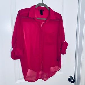 H&M Sheer Pink Utility Button Down Blouse